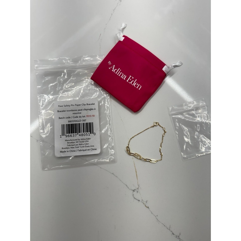 New Auth. By Adina Eden Pave Safety Pin Paperclip Bracelet, 14K GP Sterling